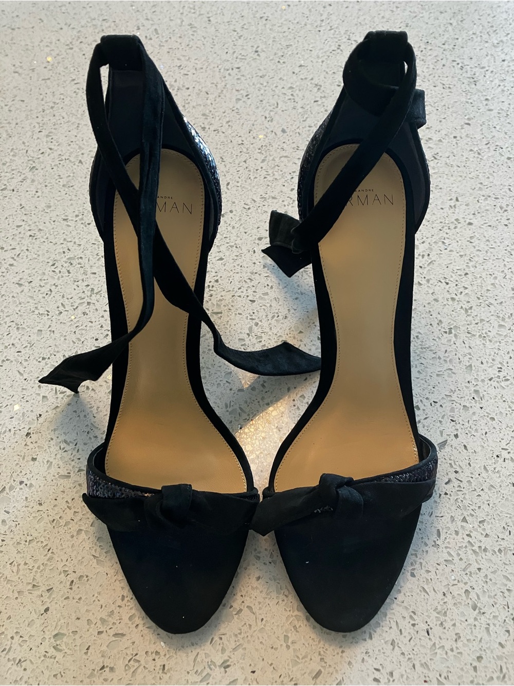 Alexandre Birman Black Satin Ankle Wrap Crystal Heels Women’s EU 39 New in Box